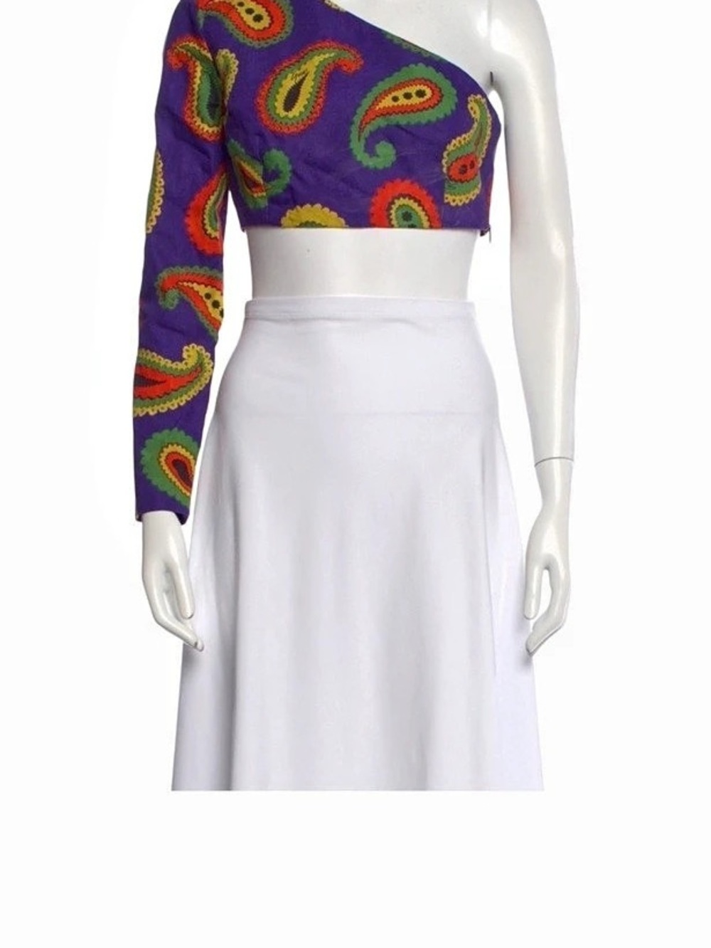 Gucci One-Sleeve Paisley-Print Cotton and Linen-Blend Canvas Top Canvas Crop Top